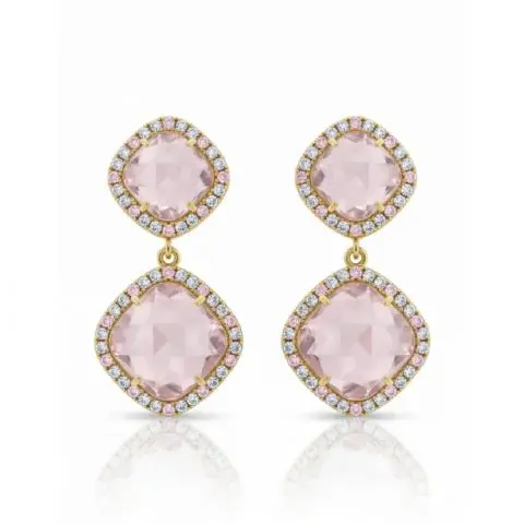 Pendientes Cristal Rosa Con Baño de Oro